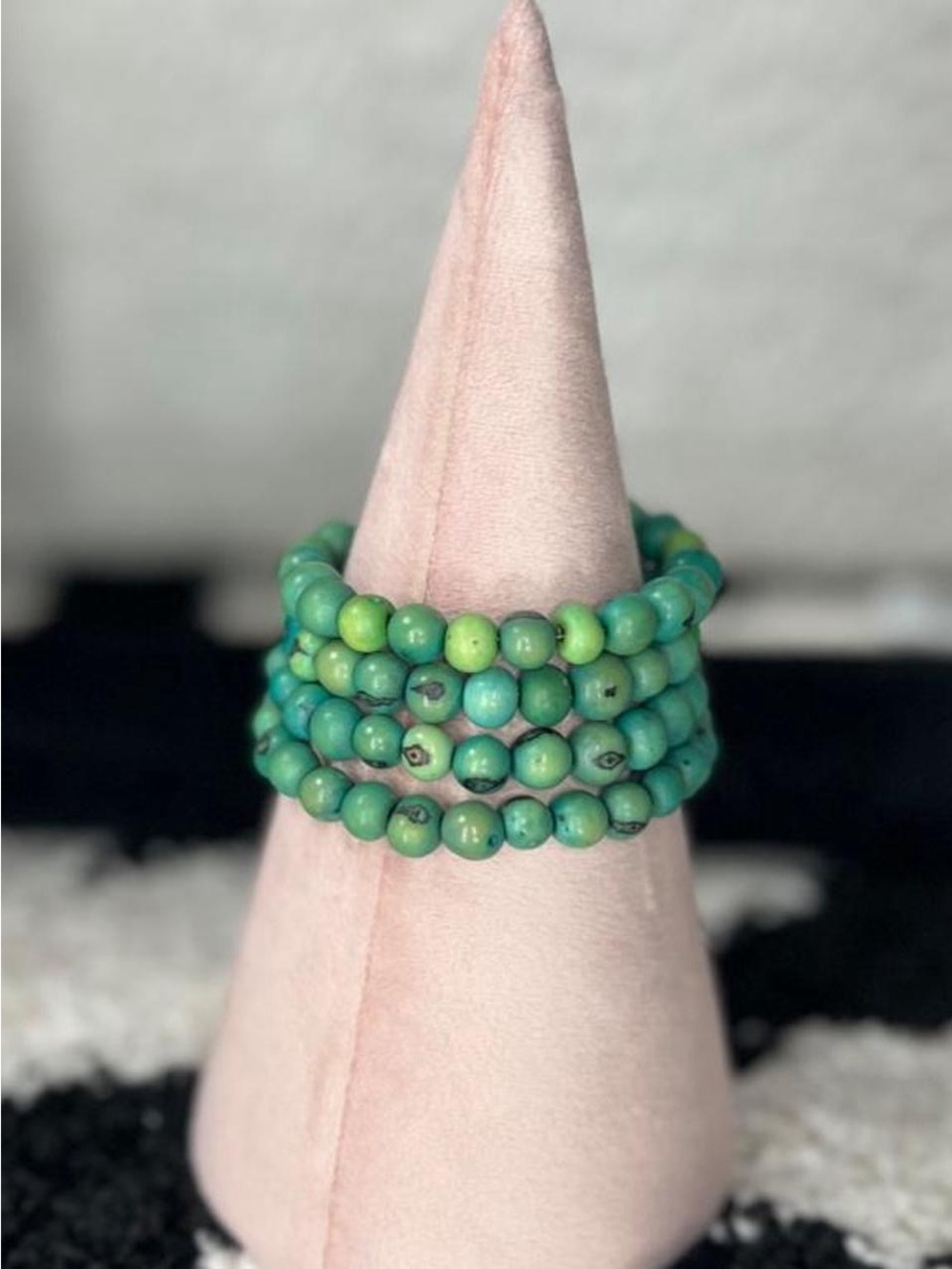 Turquoise color green teal beaded wrap bracelet